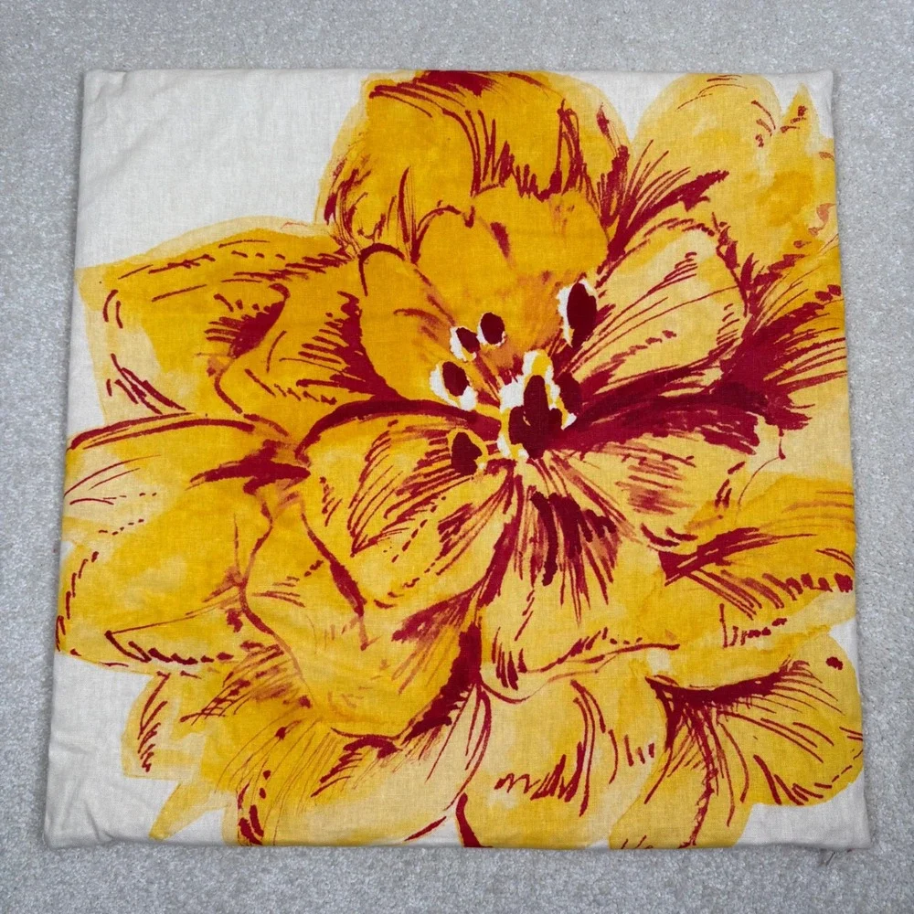 Pottery Barn Set 3 Pillow Covers 20x20 Red Poppy Yellow Floral Ikat Cotton Linen